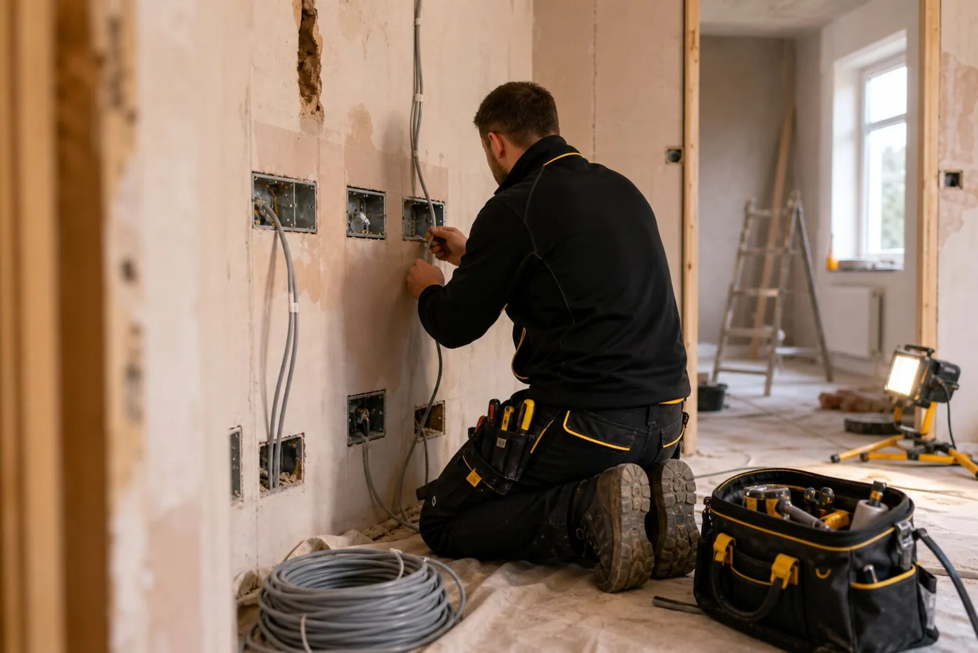Electrical wiring being installed during a renovation